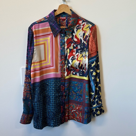 STAUD Martha patterned button down size S - Picture 2 of 6